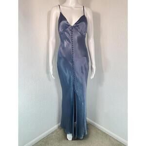 Women’s Size 4 Shona Joy Satin Bias Slip Maxi Dress Y2K Minimal Blue Smoke